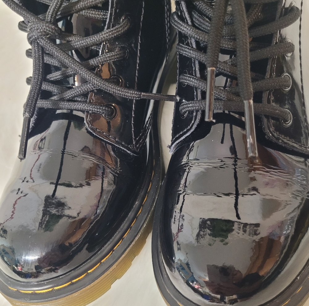 Doc Martens Glossy Black Lace Up Boots - Picture 7 of 11